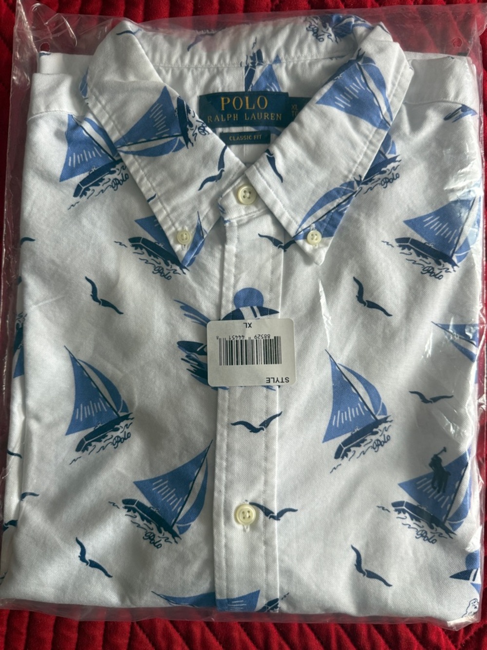 Polo by Ralph Lauren White Shirt with Blue Sailboat Print